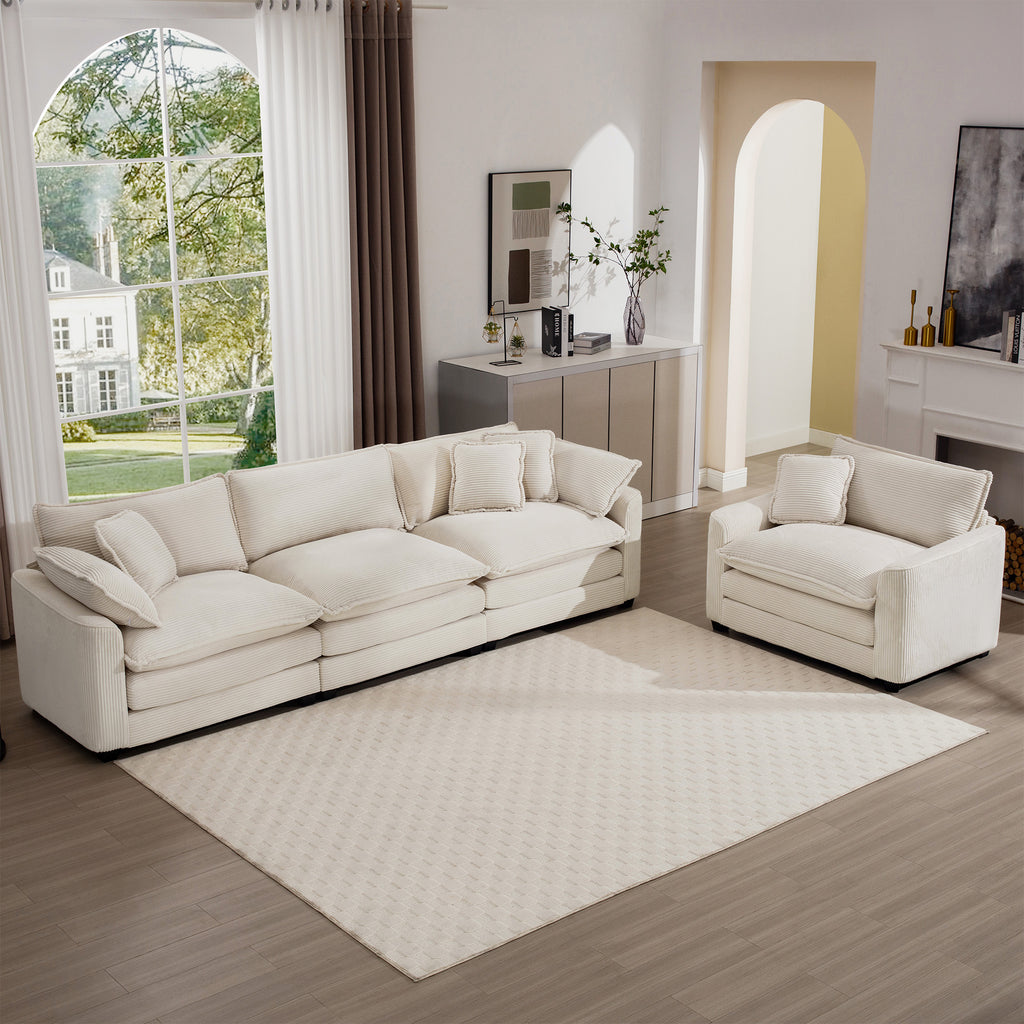 Mid-Century Modern Set of 2 Sofas with One 3-Seater Sofa and One Single Accent Chair