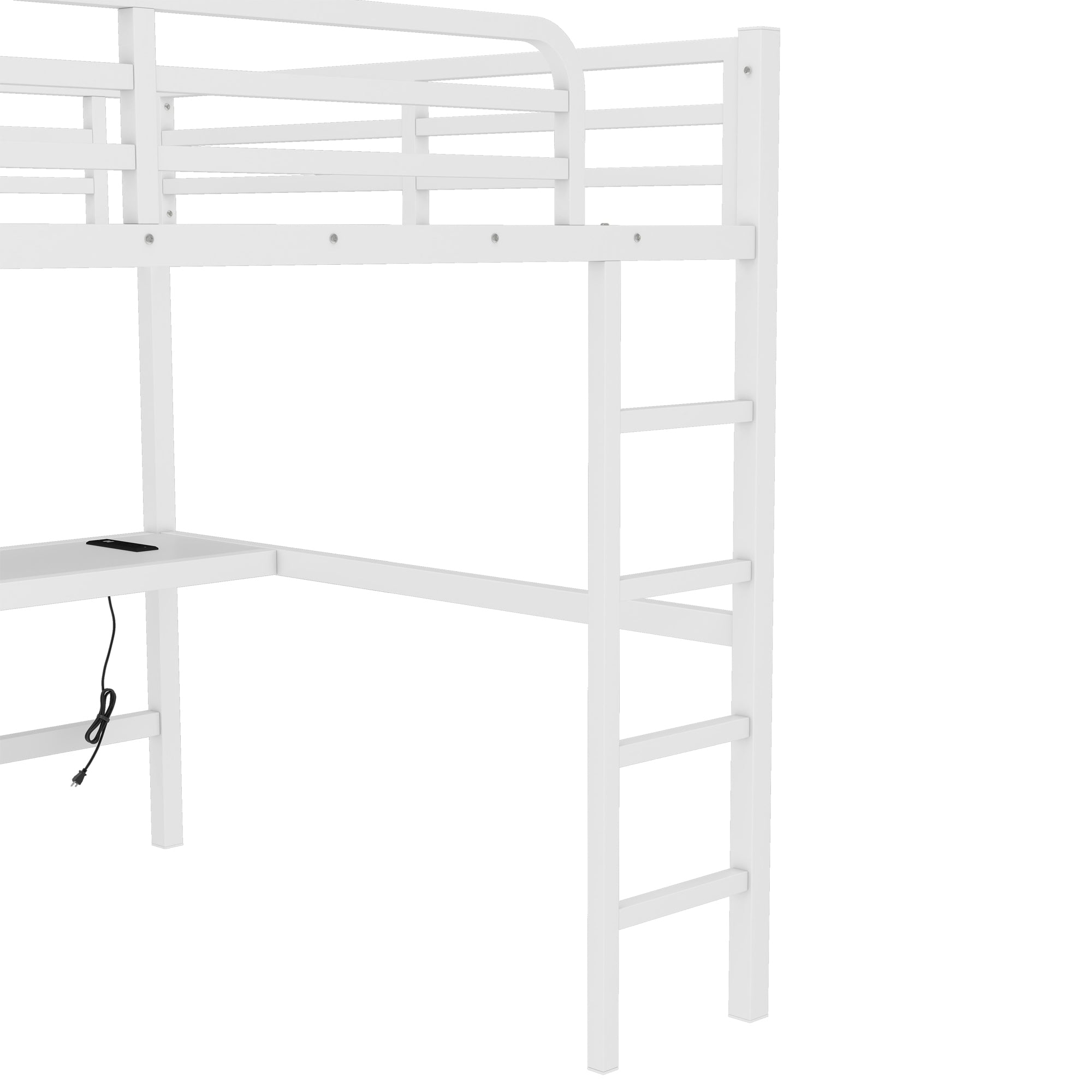 Metal Queen Size Loft Bed with Power Outlet and LED Lighting