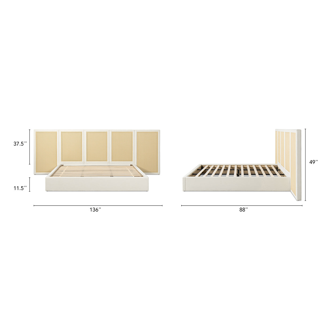 Capri Extended Headboard Cane Platform Bed, Antique