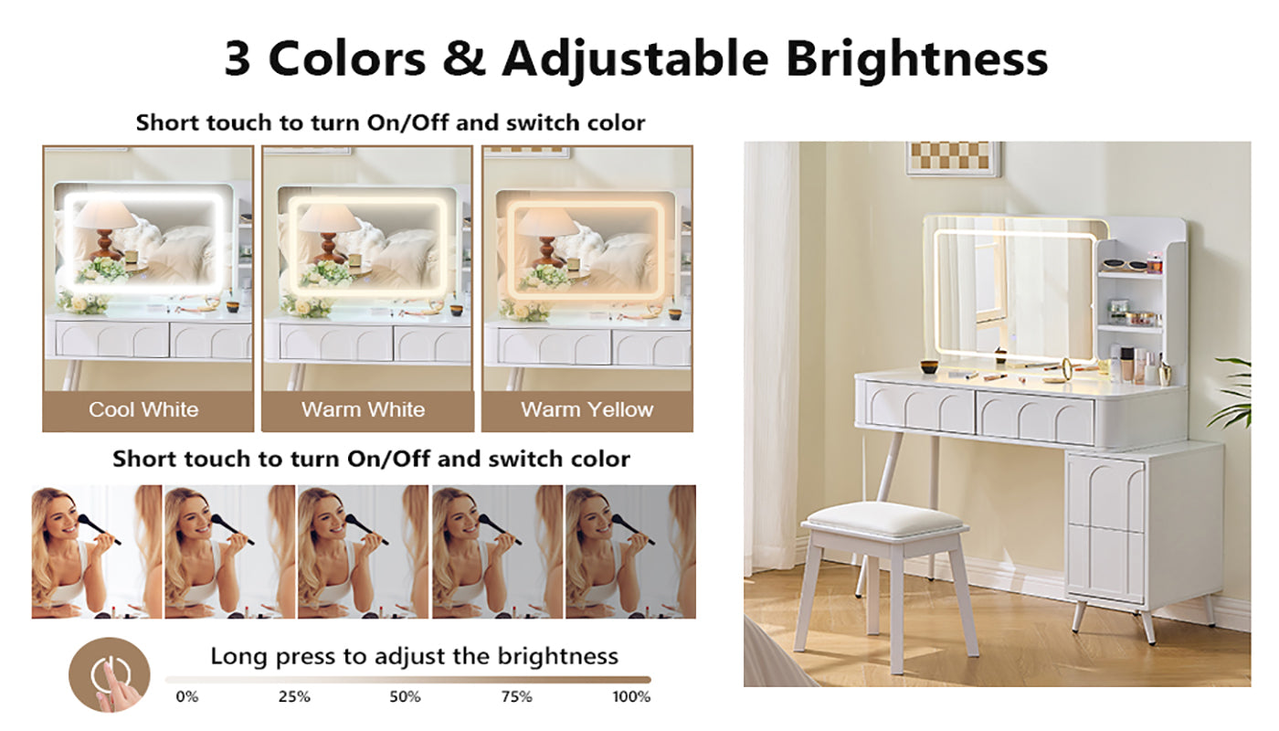 Modern Makeup Vanity Desk with LED Lights & Mirror