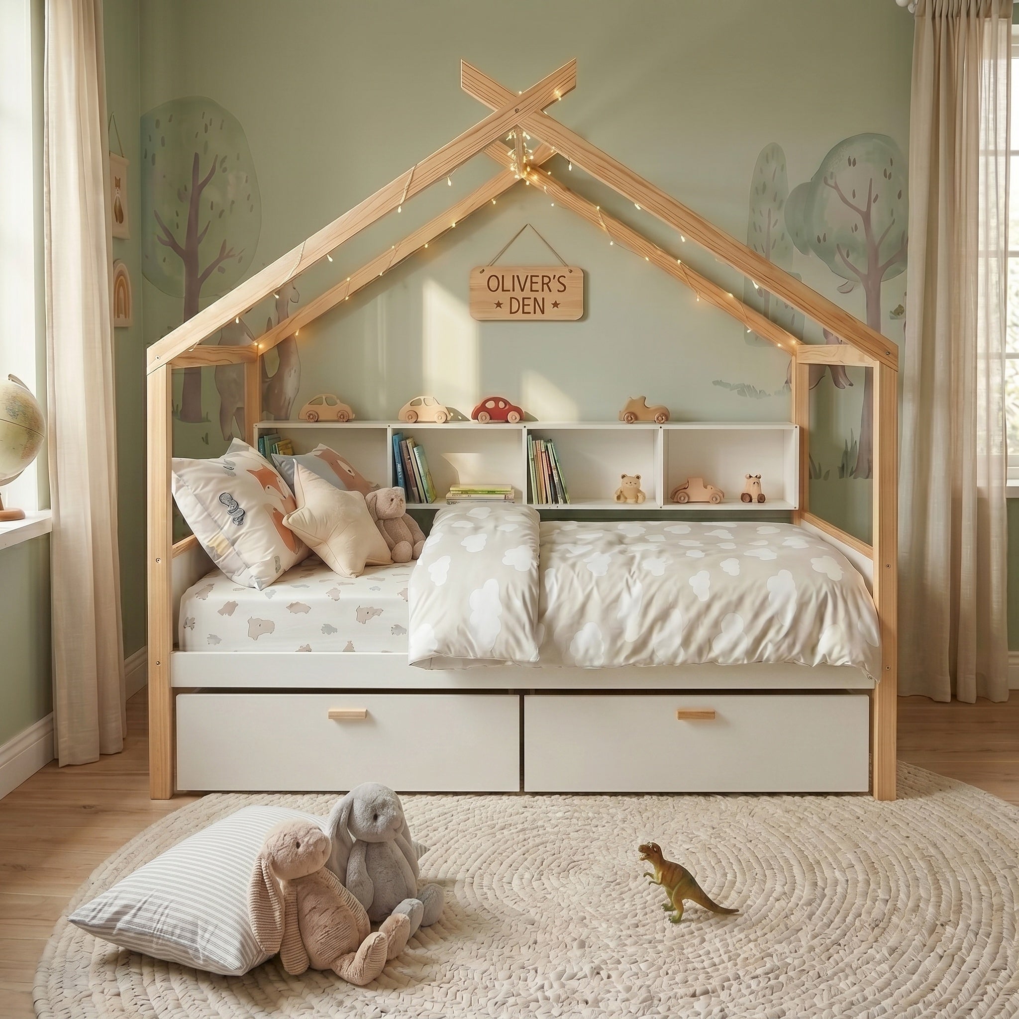 White Full Size Wooden House Bed