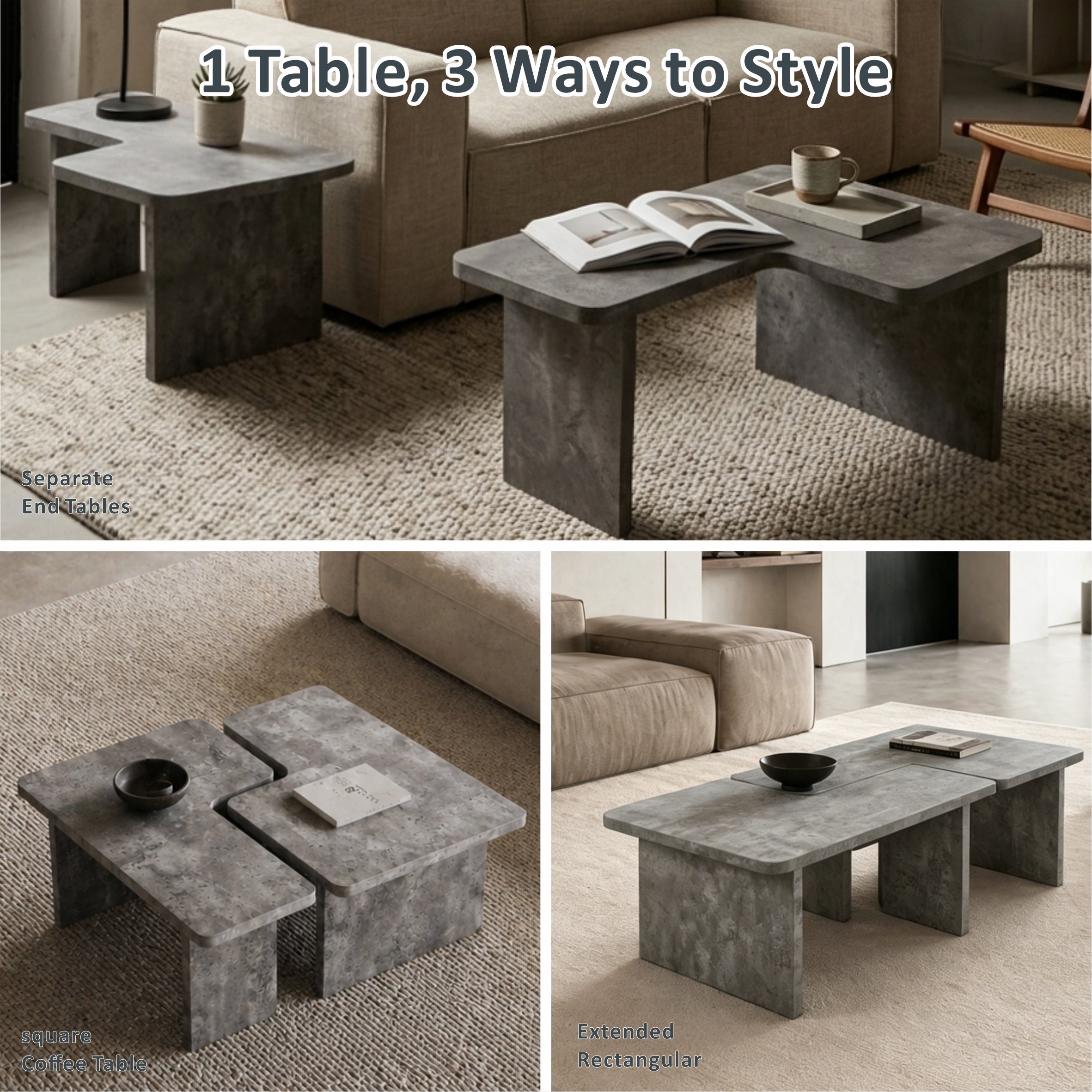 Modular Concrete Coffee Table Set of 2