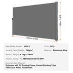 Retractable Side Awning, 71''118'' Aluminum Privacy Screen