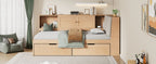Wooden Twin Size L-shaped Daybed with Storage Bookcase