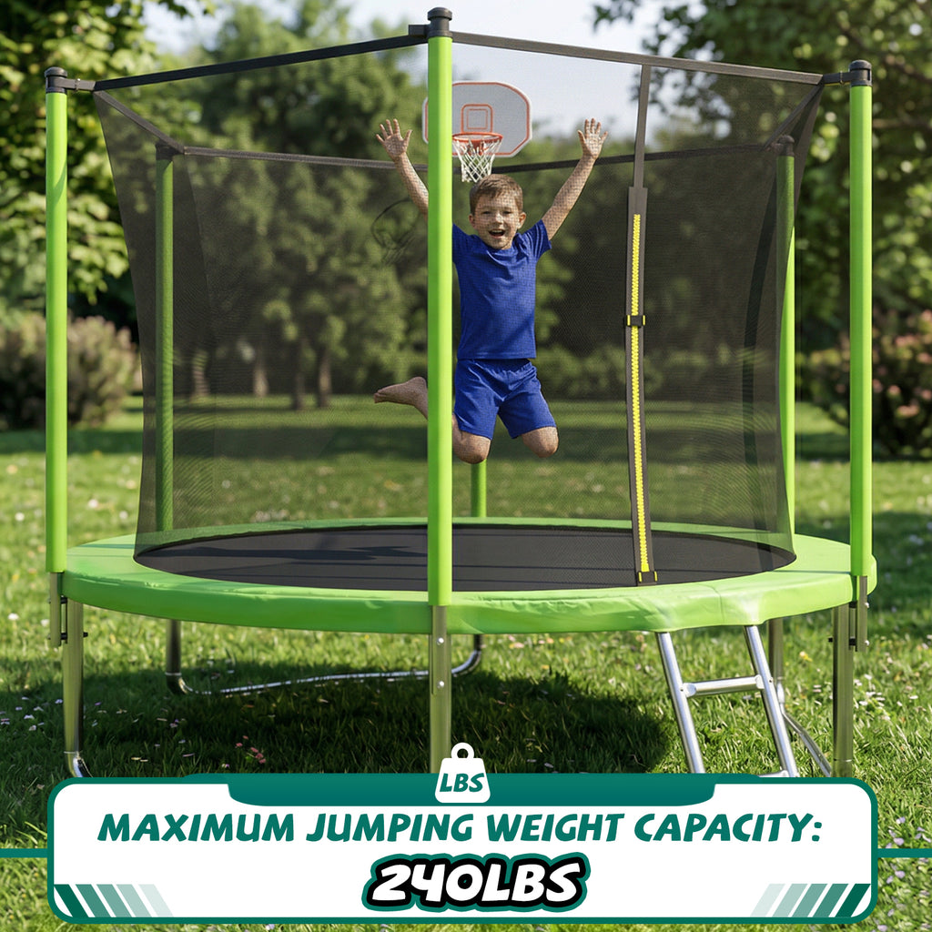 10FT Kids Trampoline with Basketball Hoop and Ladder