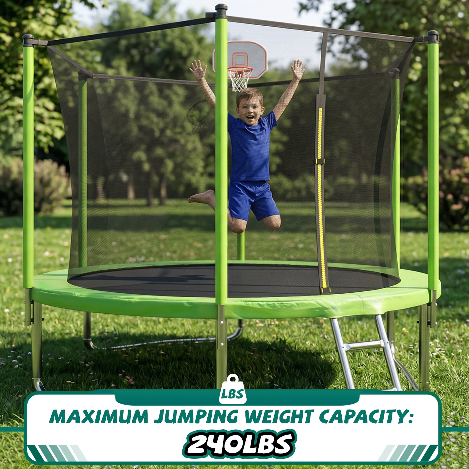10FT Kids Trampoline with Basketball Hoop and Ladder