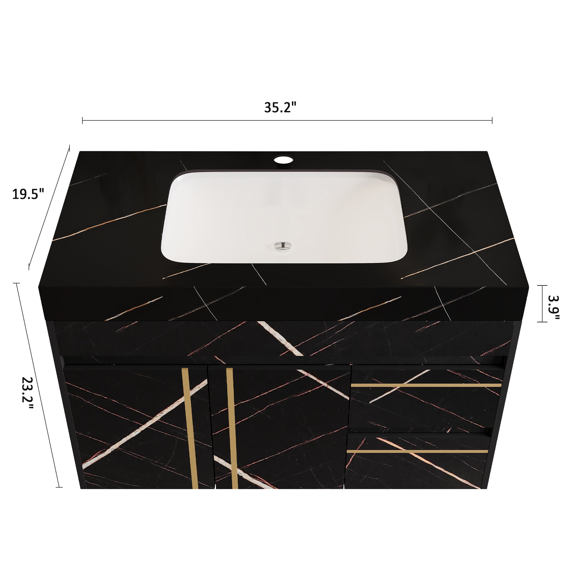 35.2 in Floating Bathroom Vanity with Sink and Faux Marble Top