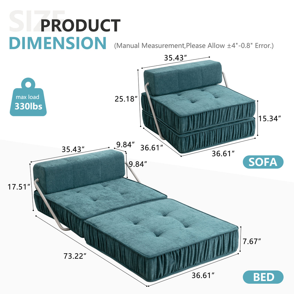 Green Folding Sofa - Futon Sleeper Chair