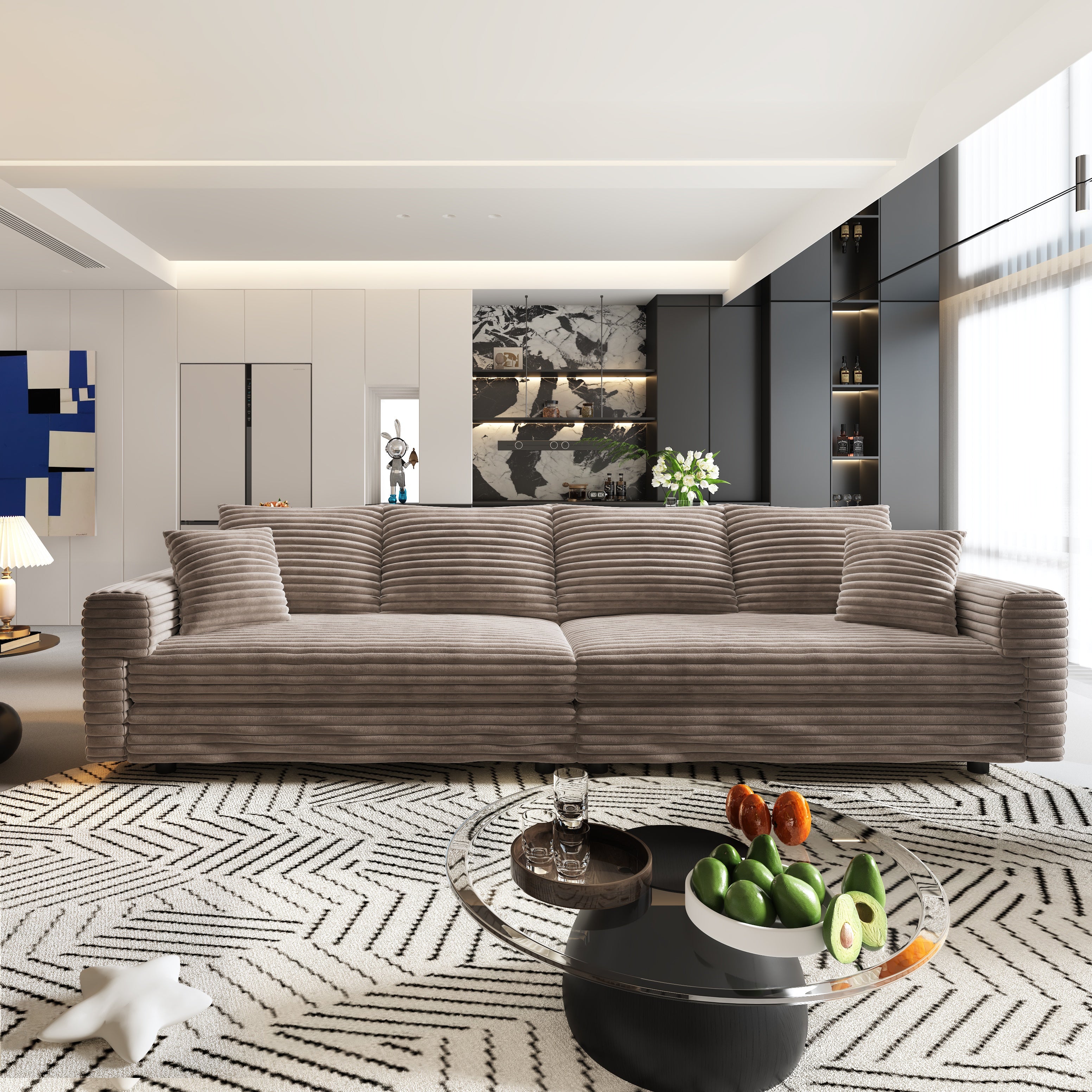 102.4" Plush Corduroy 4-Seat Sofa