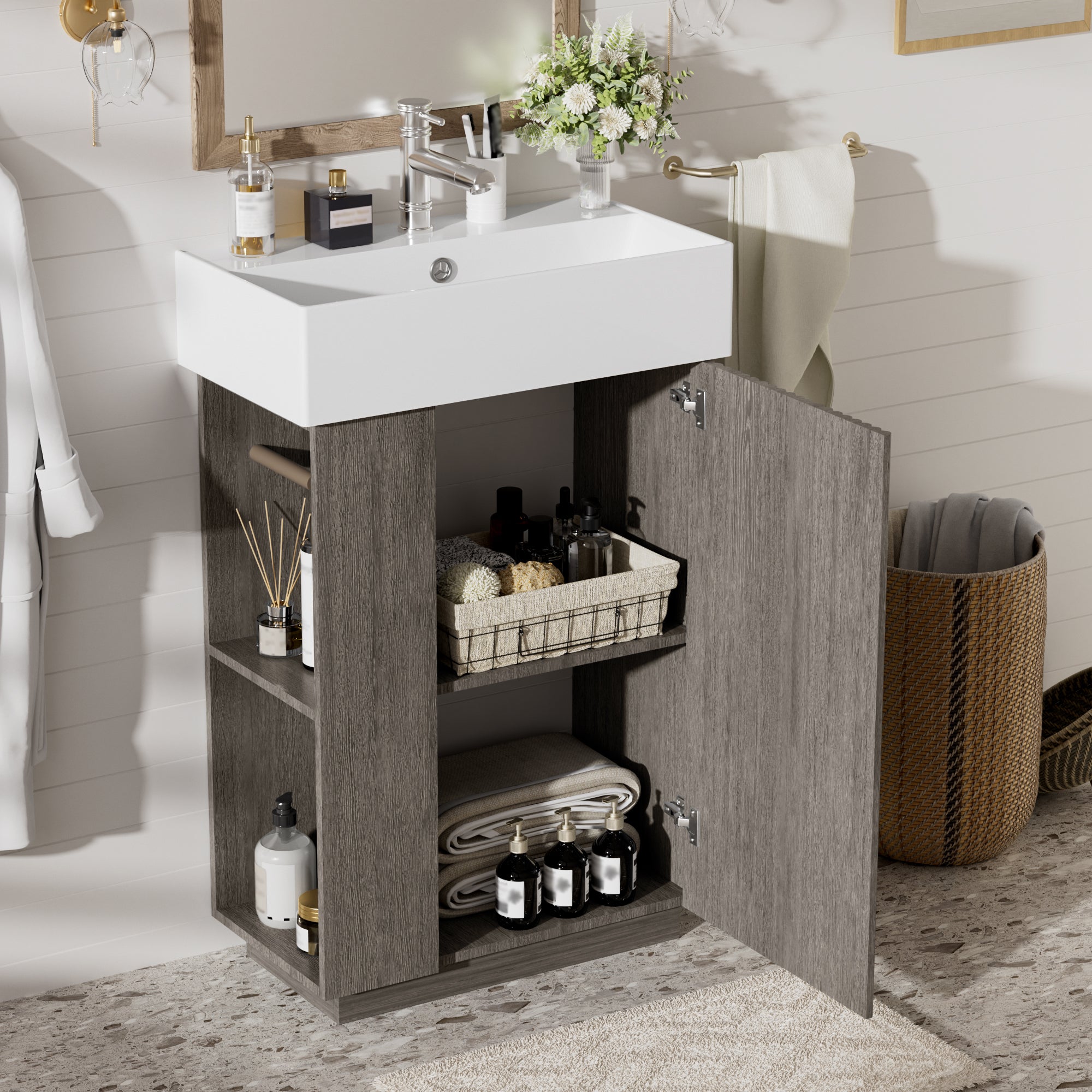 21.6" Bathroom Vanity with Ceramic Sink