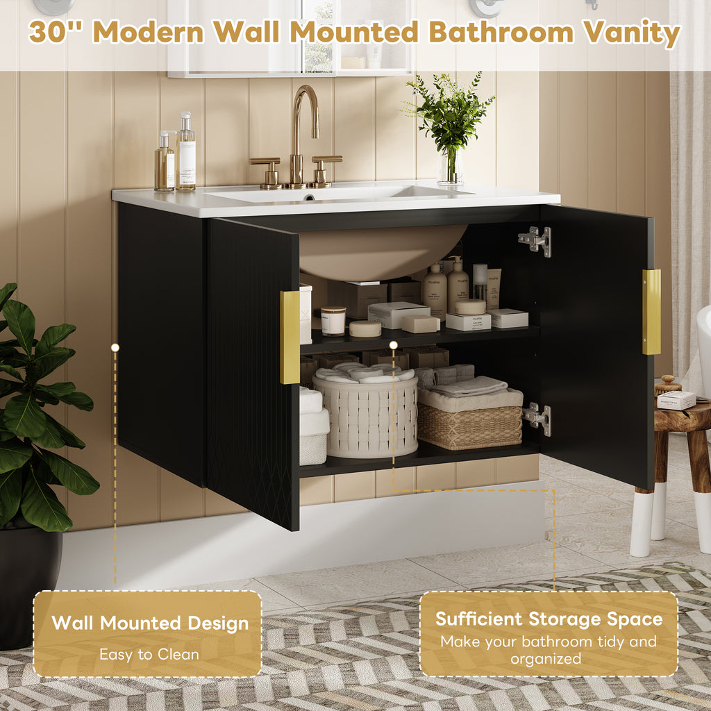 30" Vintage Bathroom Vanity with Ceramic Sink