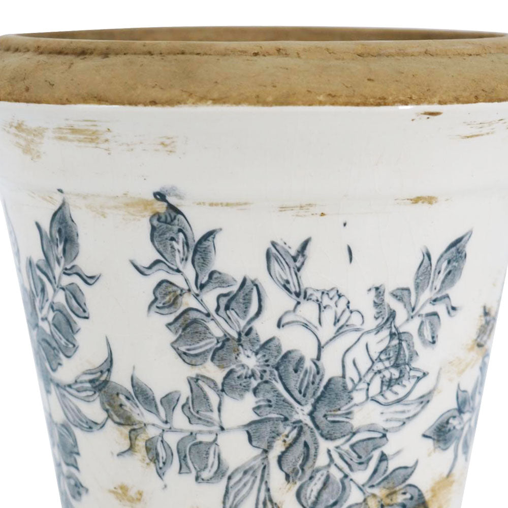 7.1" Ceramic Planter with Floral Pattern, Set of 2