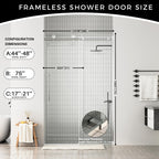 Frameless Shower Door, 44-48 in W x 75 in H