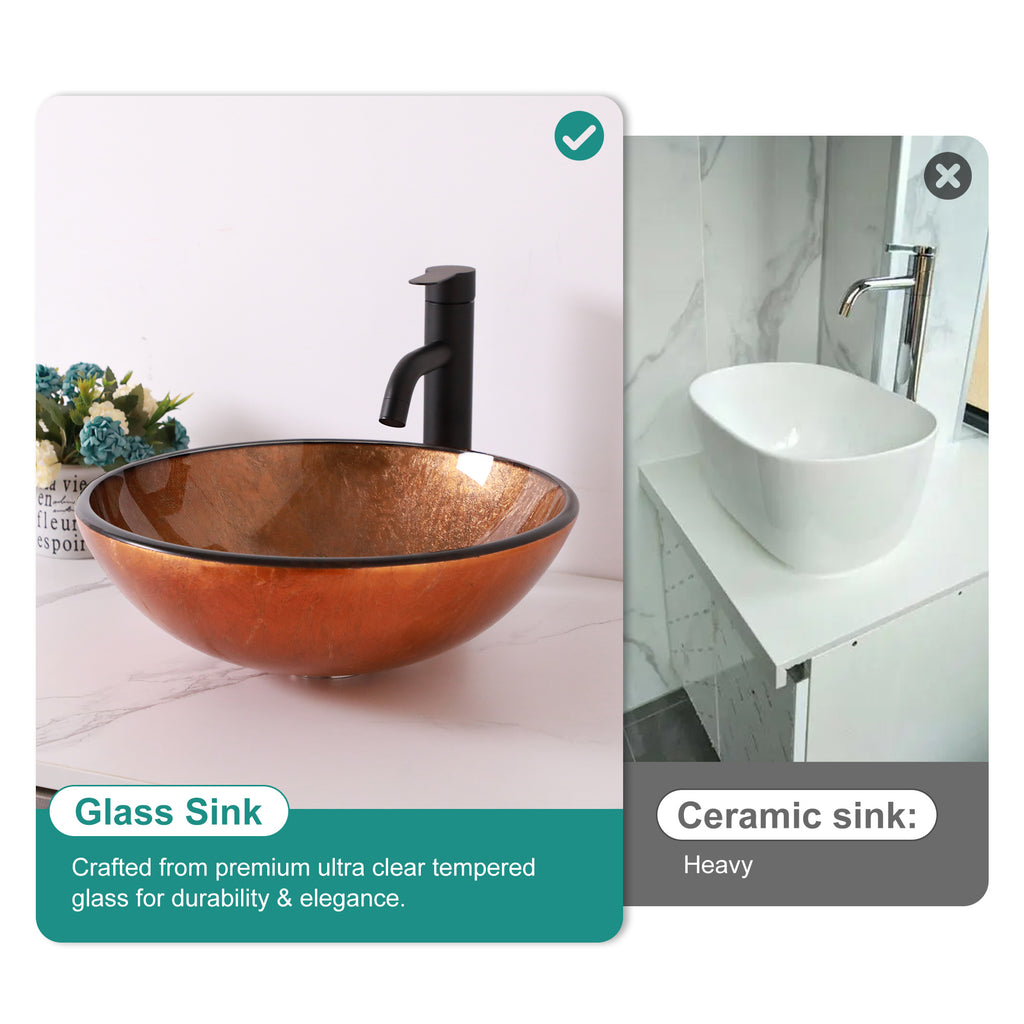 Artistic Tempered Glass Vessel Bathroom Sink with Pop-Up Drain