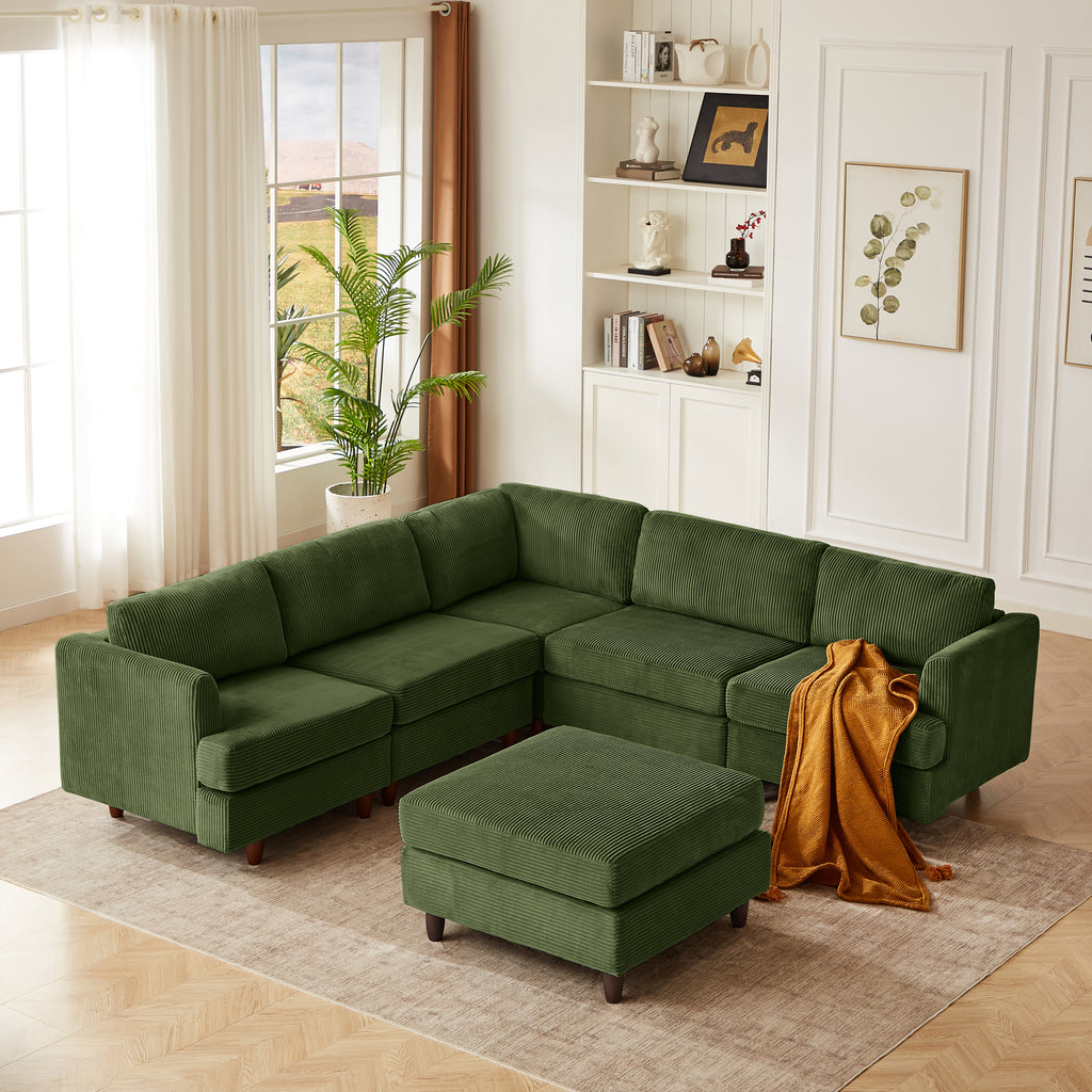 Modern Modular Sectional Sofa - Green Upholstered