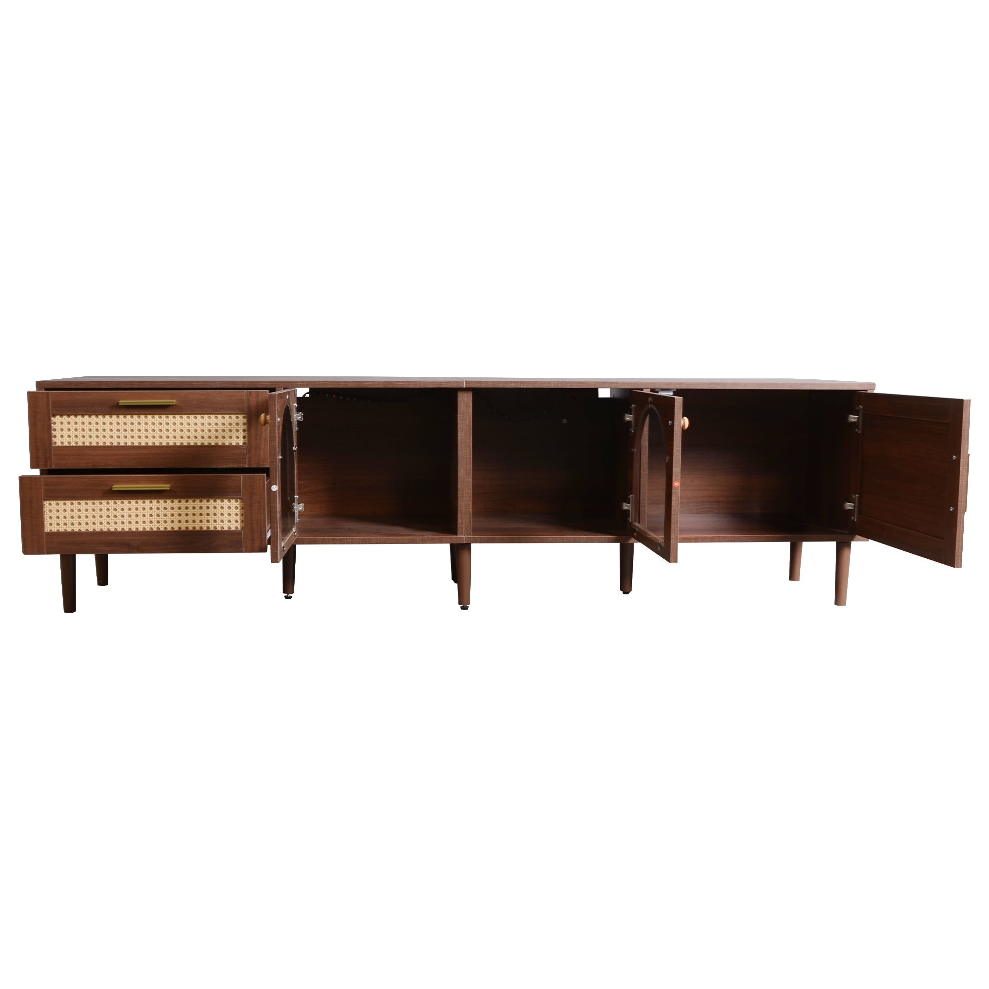 Rattan TV Stand with 3 Cabinets and 2 Drawers