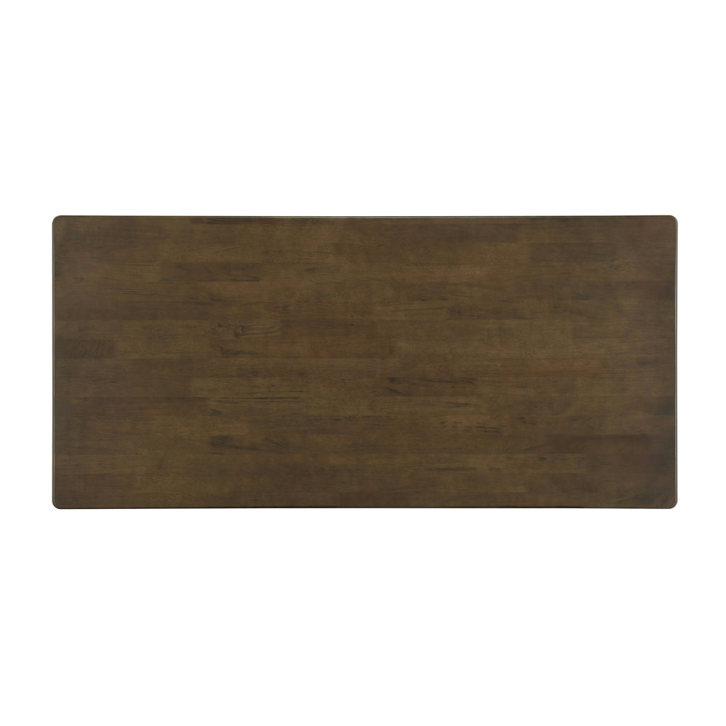 Walnut-Colored Rubber Wood Dining Table with Rattan Accents