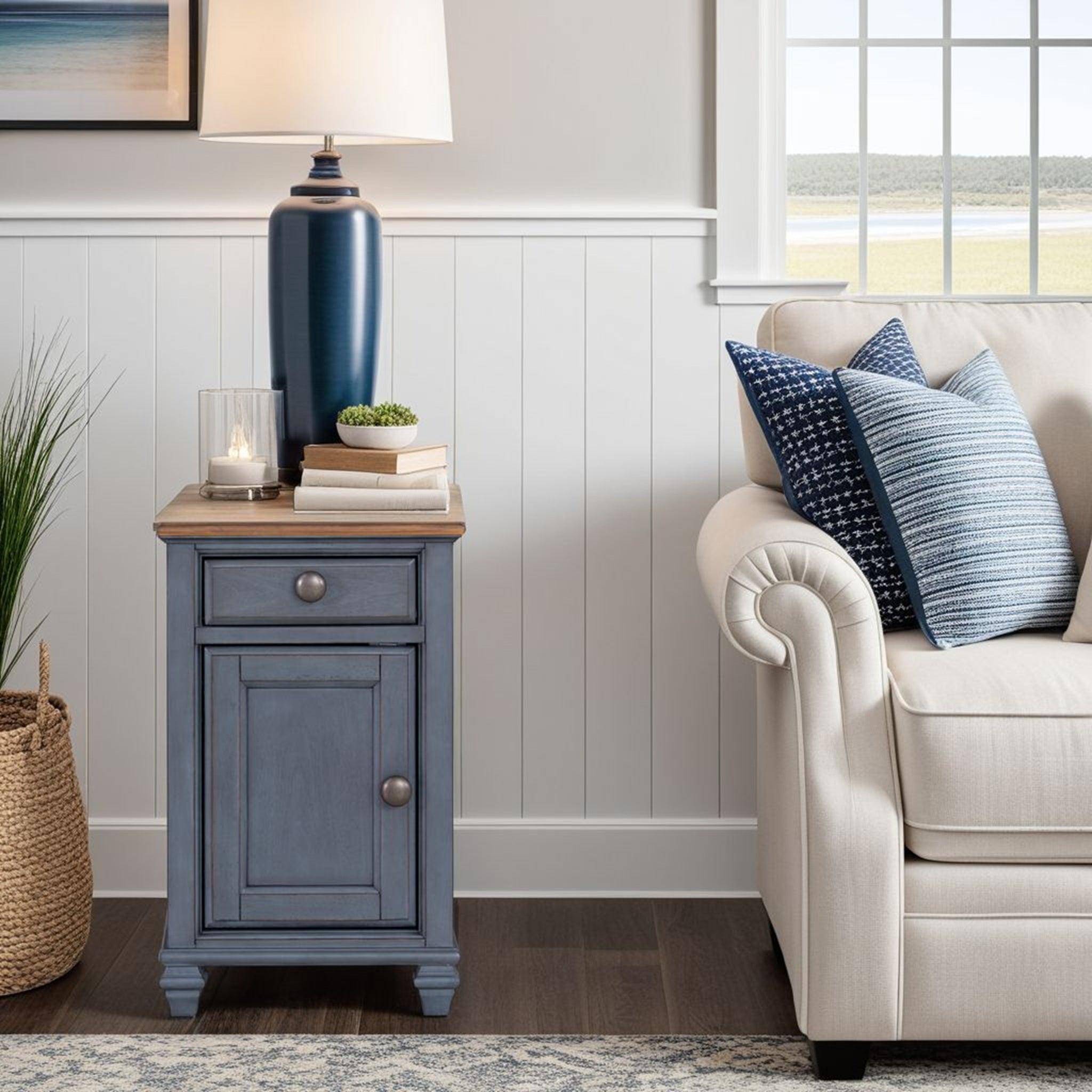 Americana 14 Inch Chairside Table, No Assembly Required, Corduroy