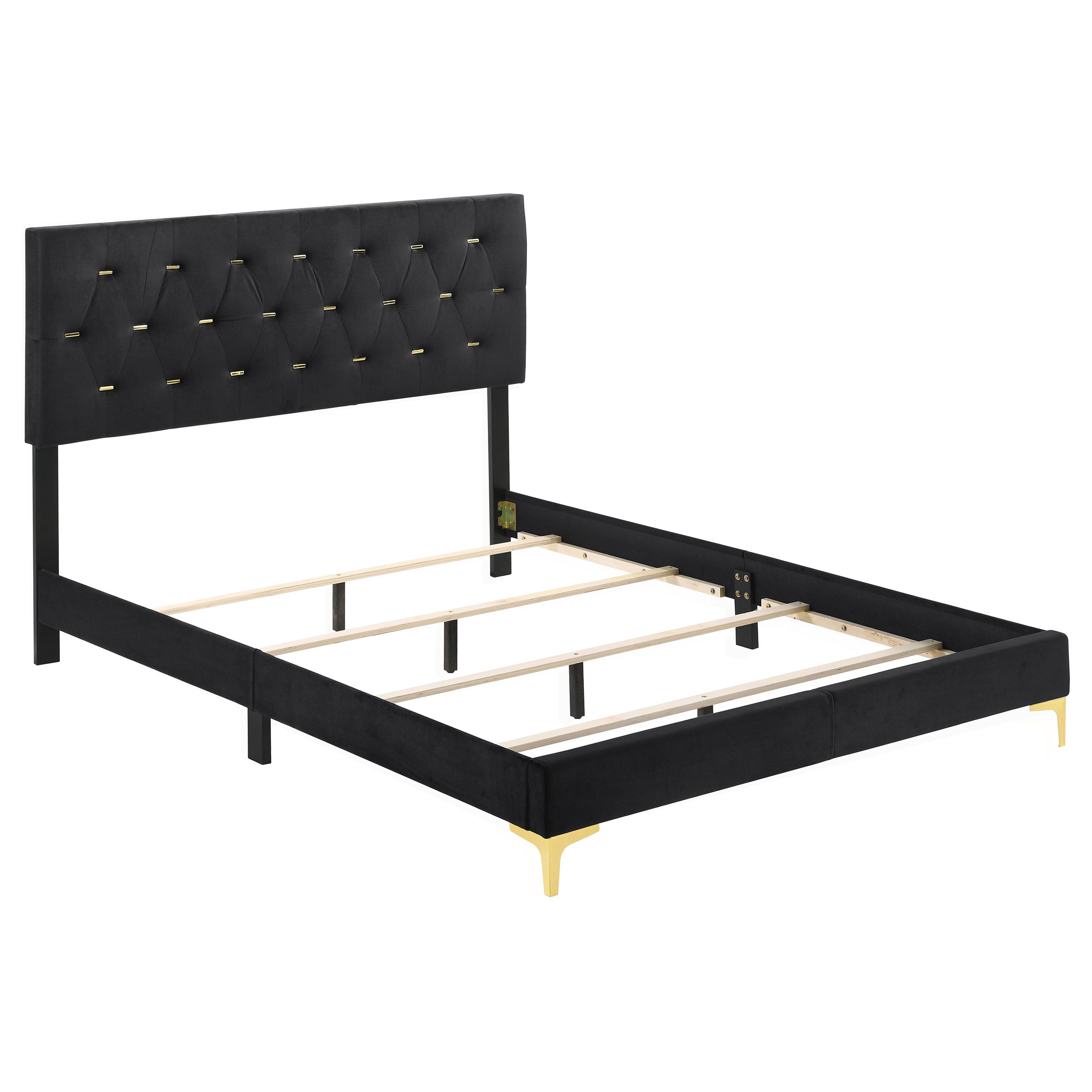 Lexie Black/Gold Diamond Tufted California King Panel Bed