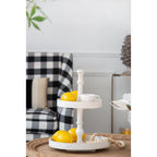 D11.8x15.4" Two-Tiered Round Wooden Tray