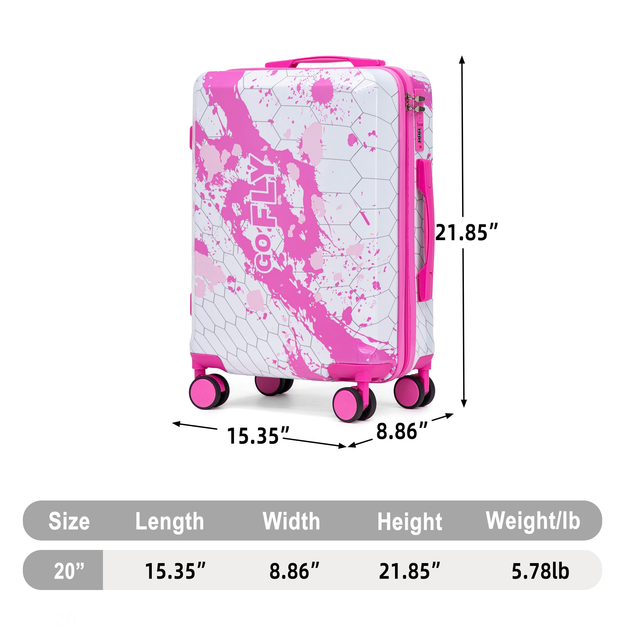 20 Inch PC Spinner Wheel Luggage - Pink