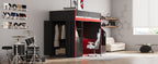Gaming Loft Bed with Desk and Storage, LED Lights, Twin