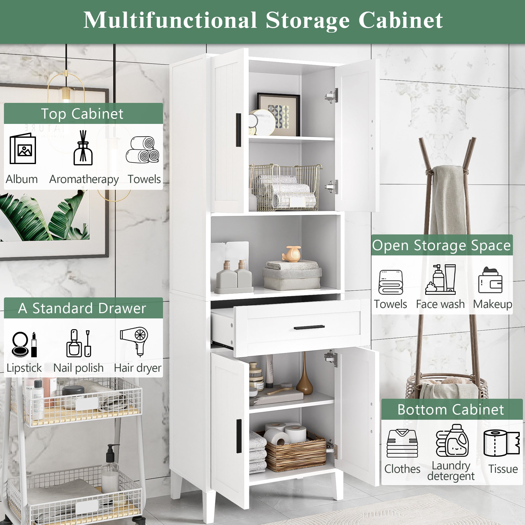 70.9" High Freestanding Tall Bathroom Cabinet