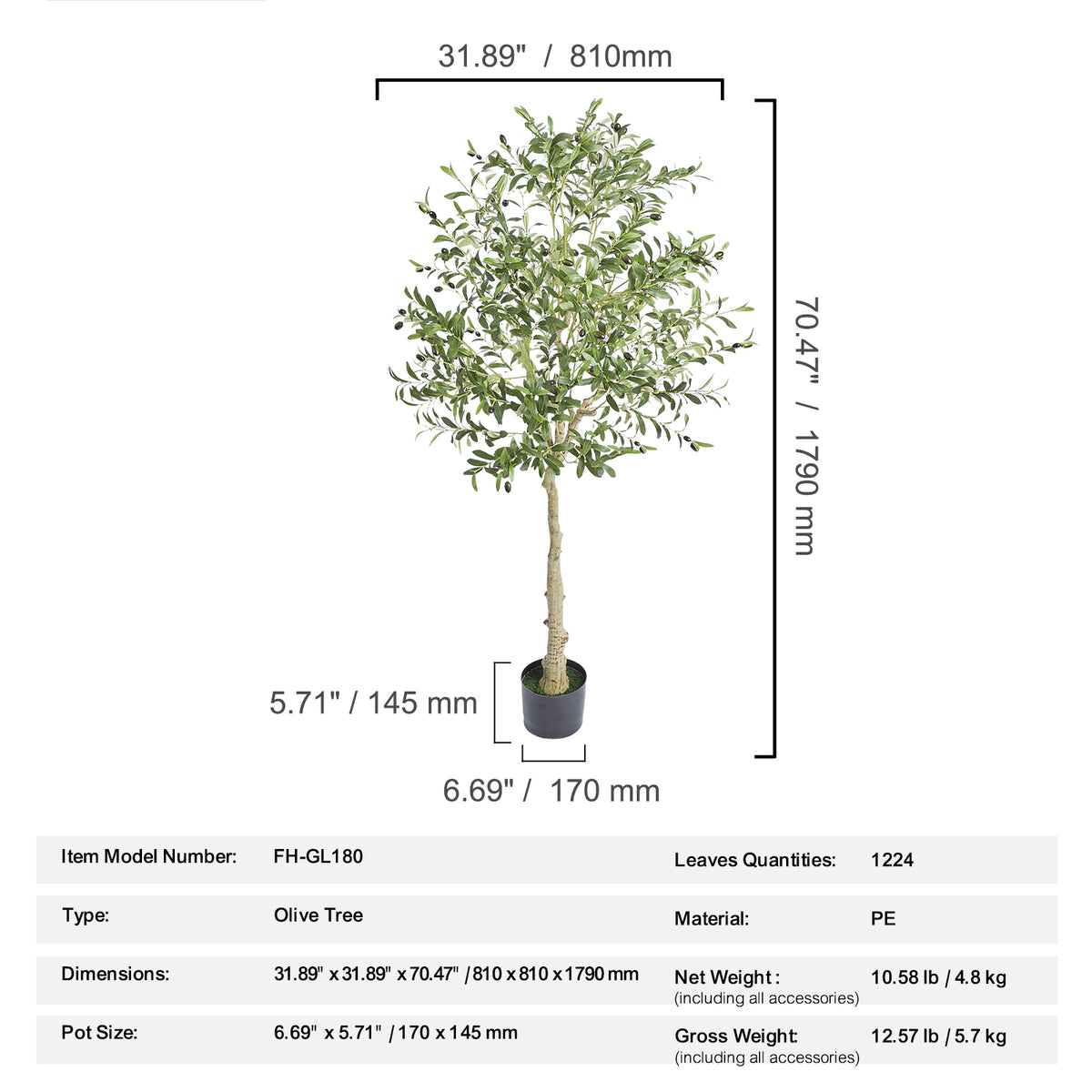 6 FT Tall Artificial Olive Tree - Lifelike Design for Your Space