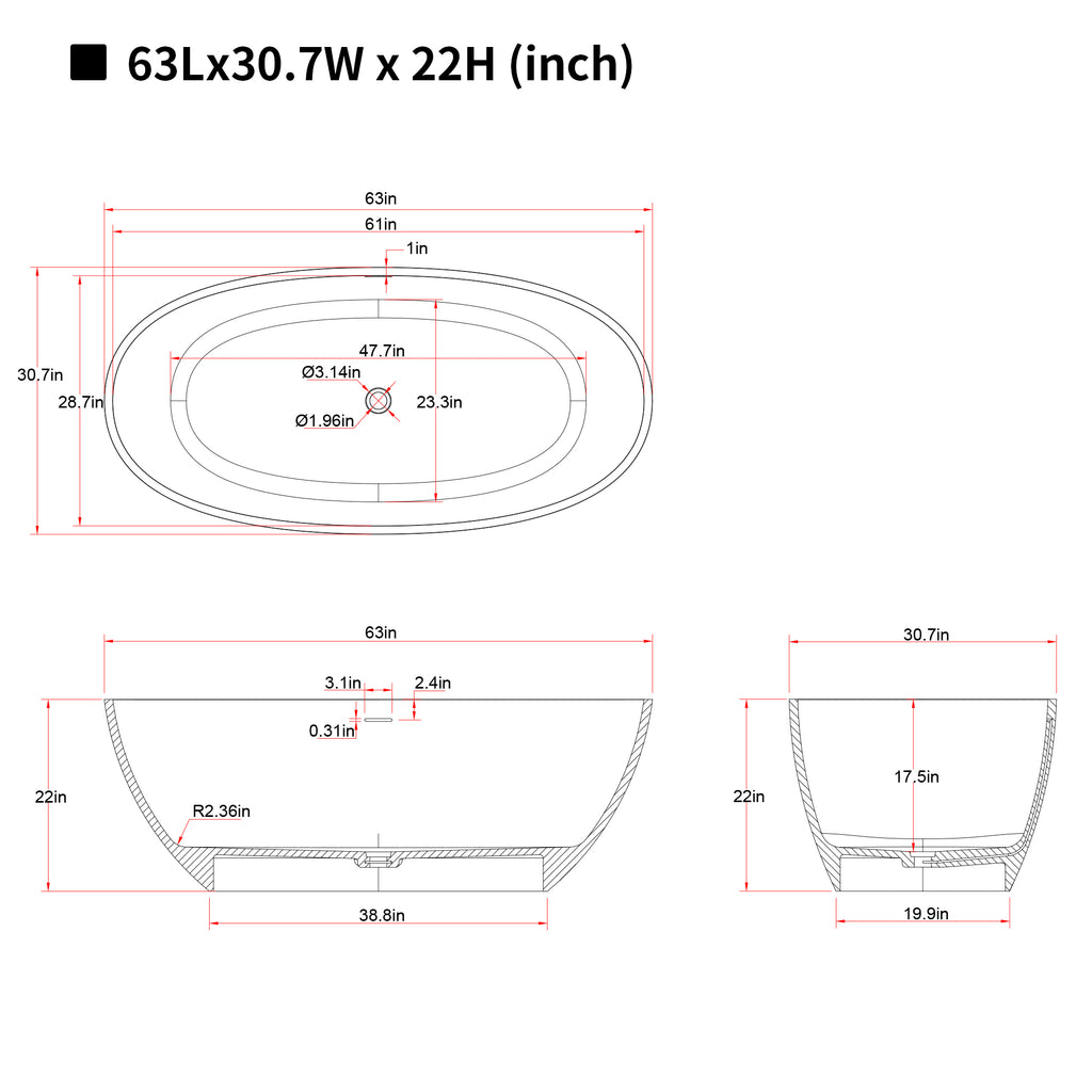 63'' Freestanding Bathtub