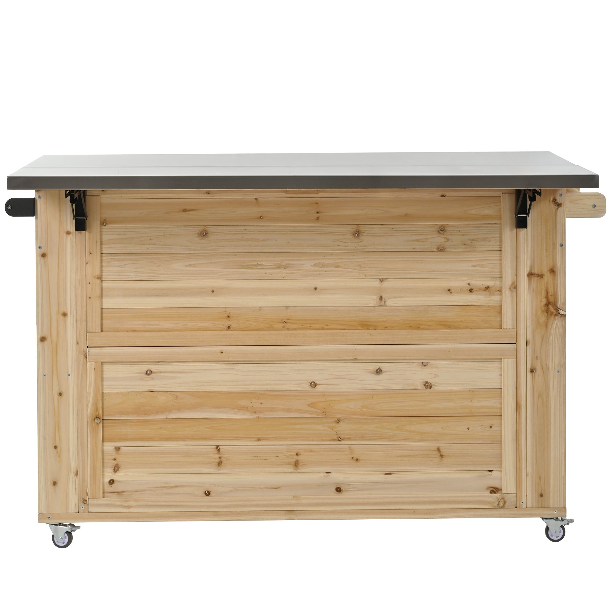 Outdoor Kitchen Island Fir Wood Kitchen Island with Stainless Steel Top