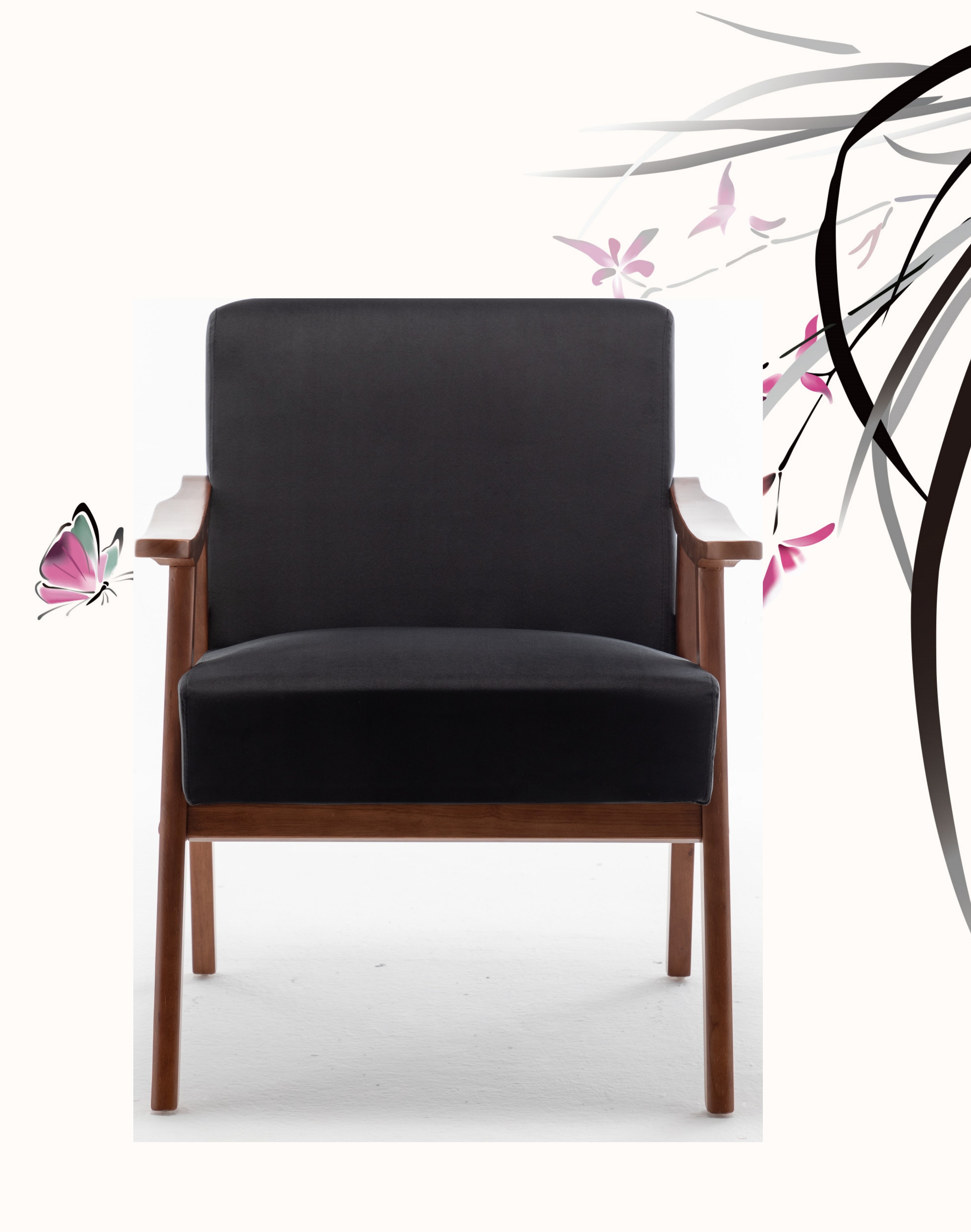 Accent Chair with Velvet Upholstery and Solid Wood Frame