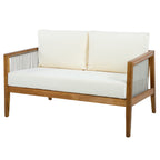 Outdoor 4-Piece Sofa Set, Acacia Wood Frame with Rope Detail
