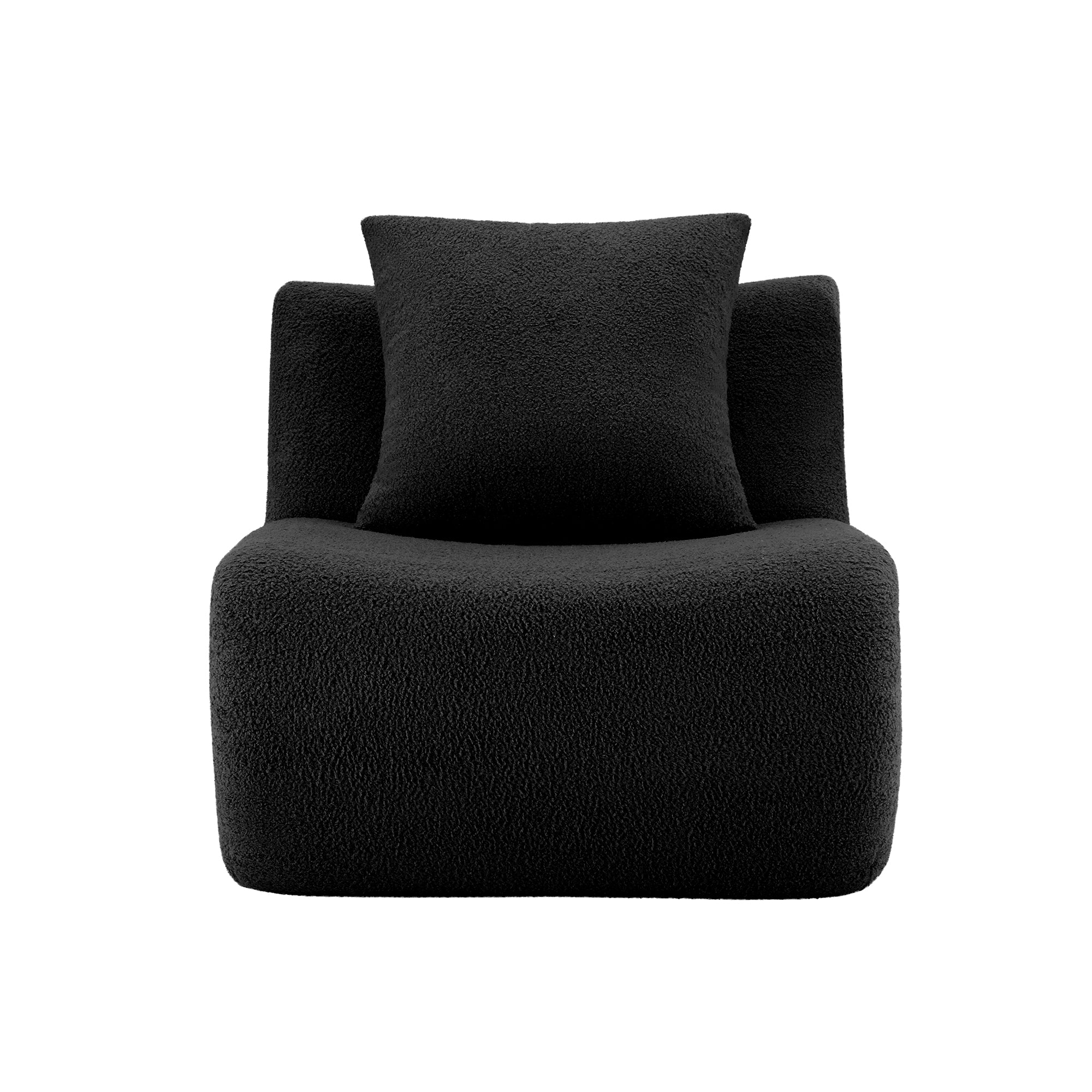 Armless Sofa With Pillow - Teddy Fabric in Black