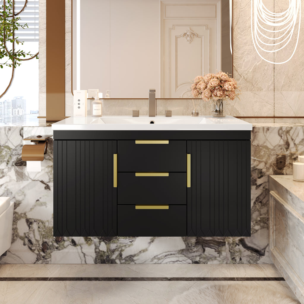 36'' Wall Mounted Bathroom Vanity with Resin Sink