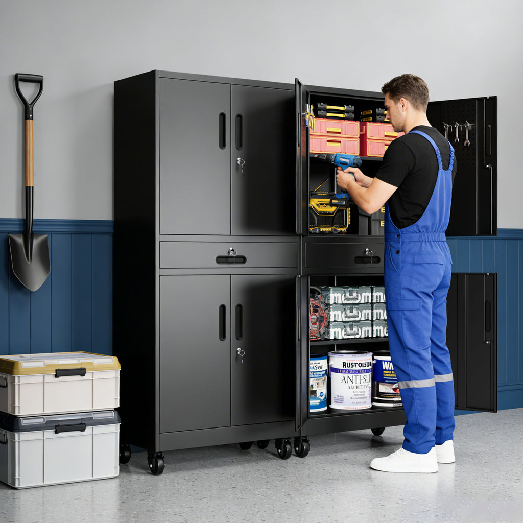 Metal Storage Cabinet with Drawer - Heavy Duty Garage Cabinet