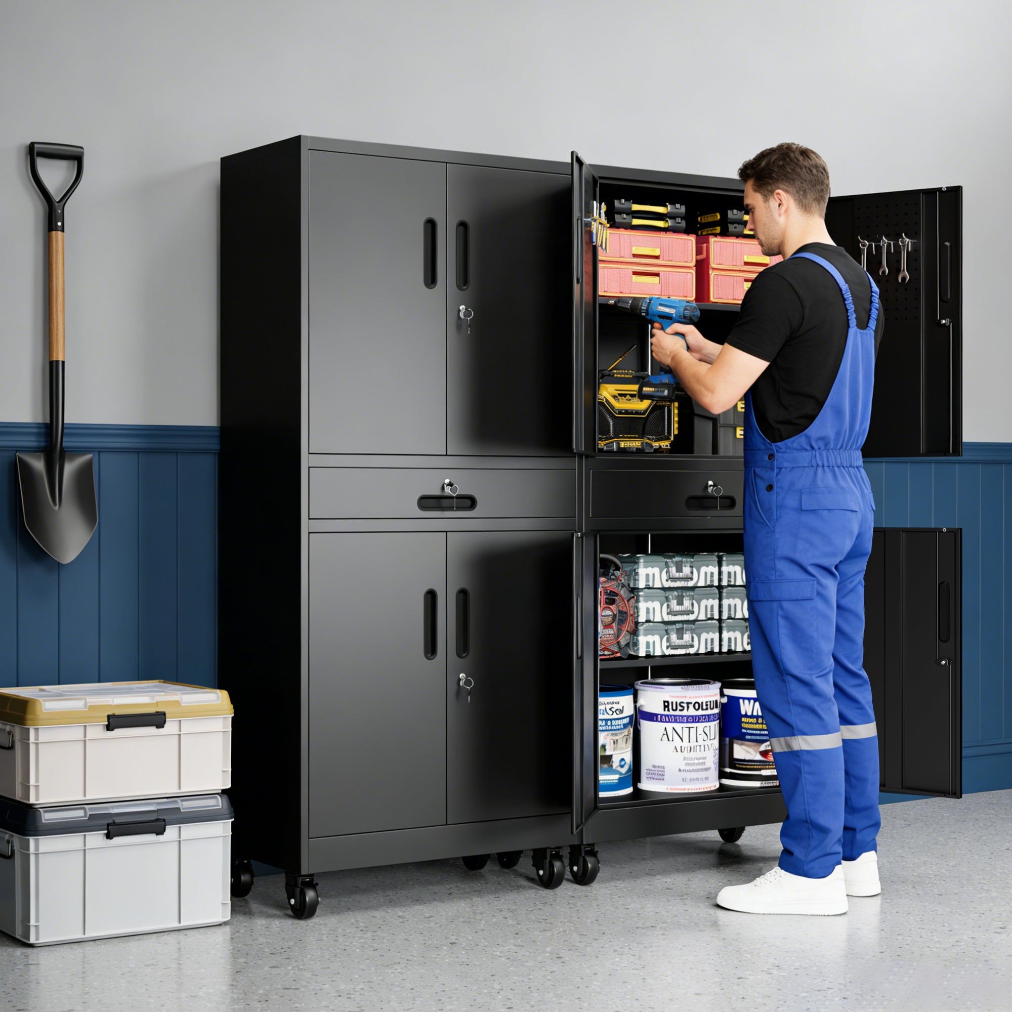 Metal Storage Cabinet with Drawer - Heavy Duty Garage Cabinet