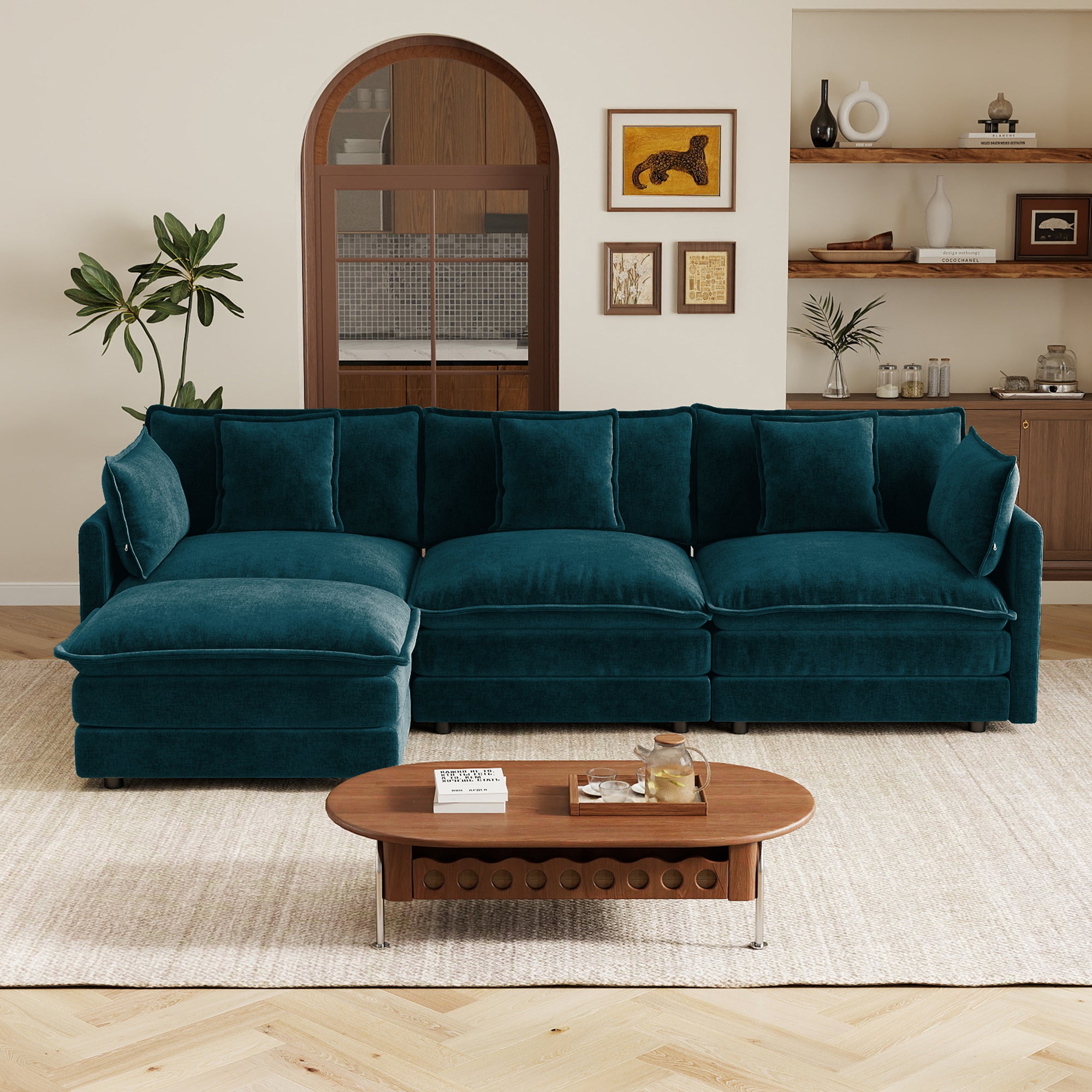 Oversize 3-Seater Sofa with Ottoman for Living Rooms