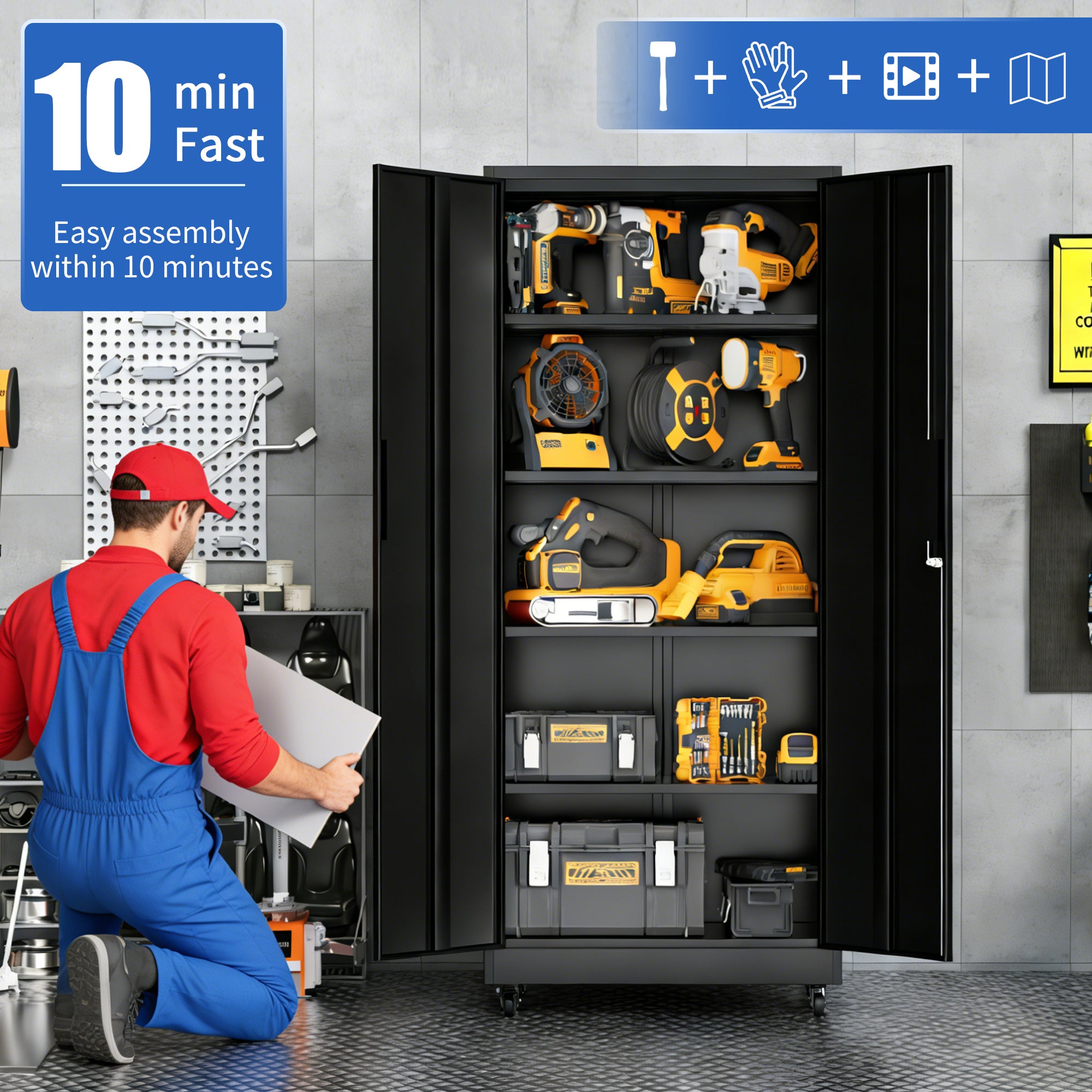 Garage Storage Cabinet with Wheels and Lock