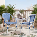 Outdoor Bistro Chairs Set of 2, White and Blue