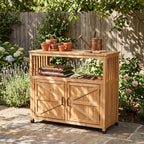 Wooden Patio Bar Table Set with Storage Buffet Cabinet