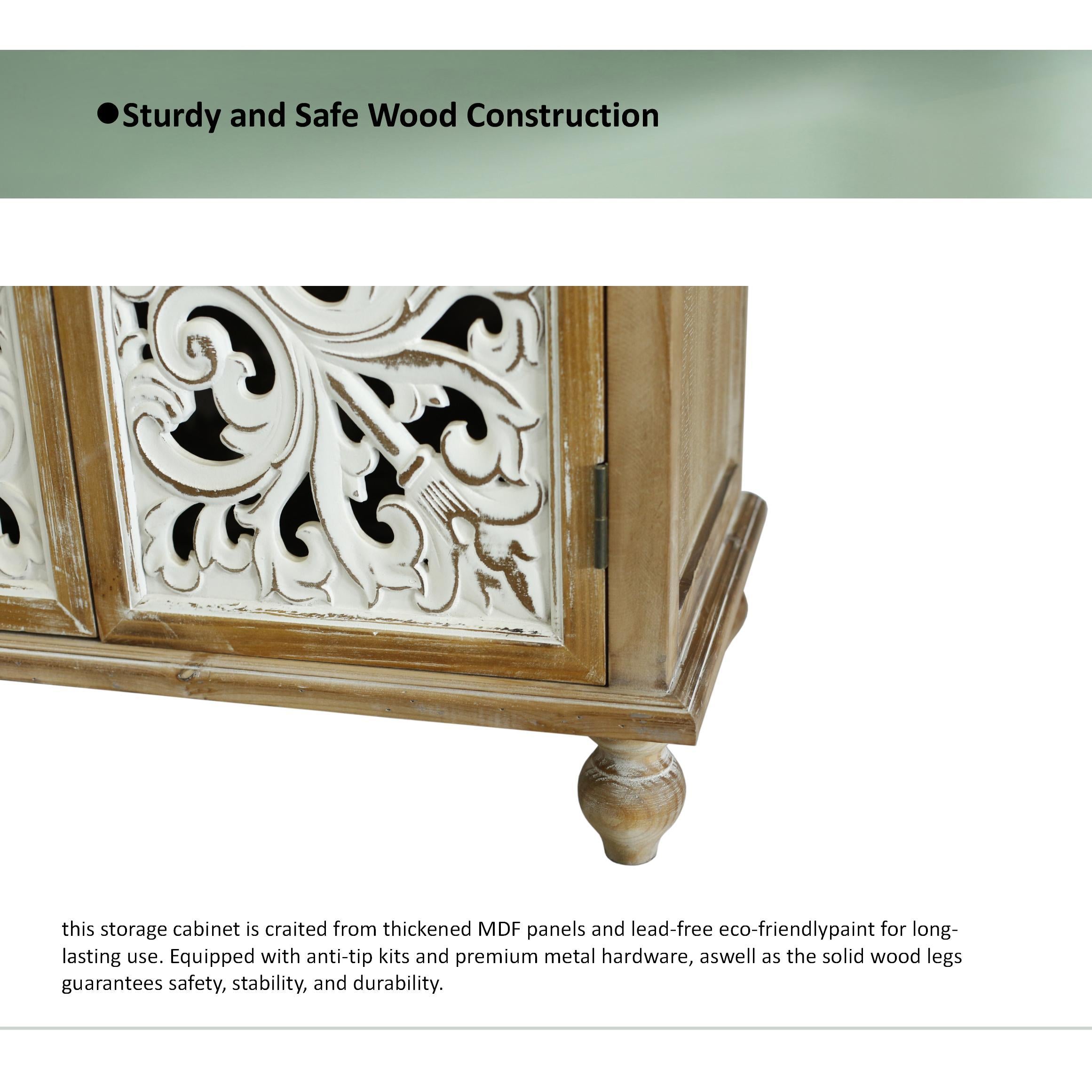 Accent Cabinet With 4 Doors Farmhouse Sideboard Buffet Cabinet