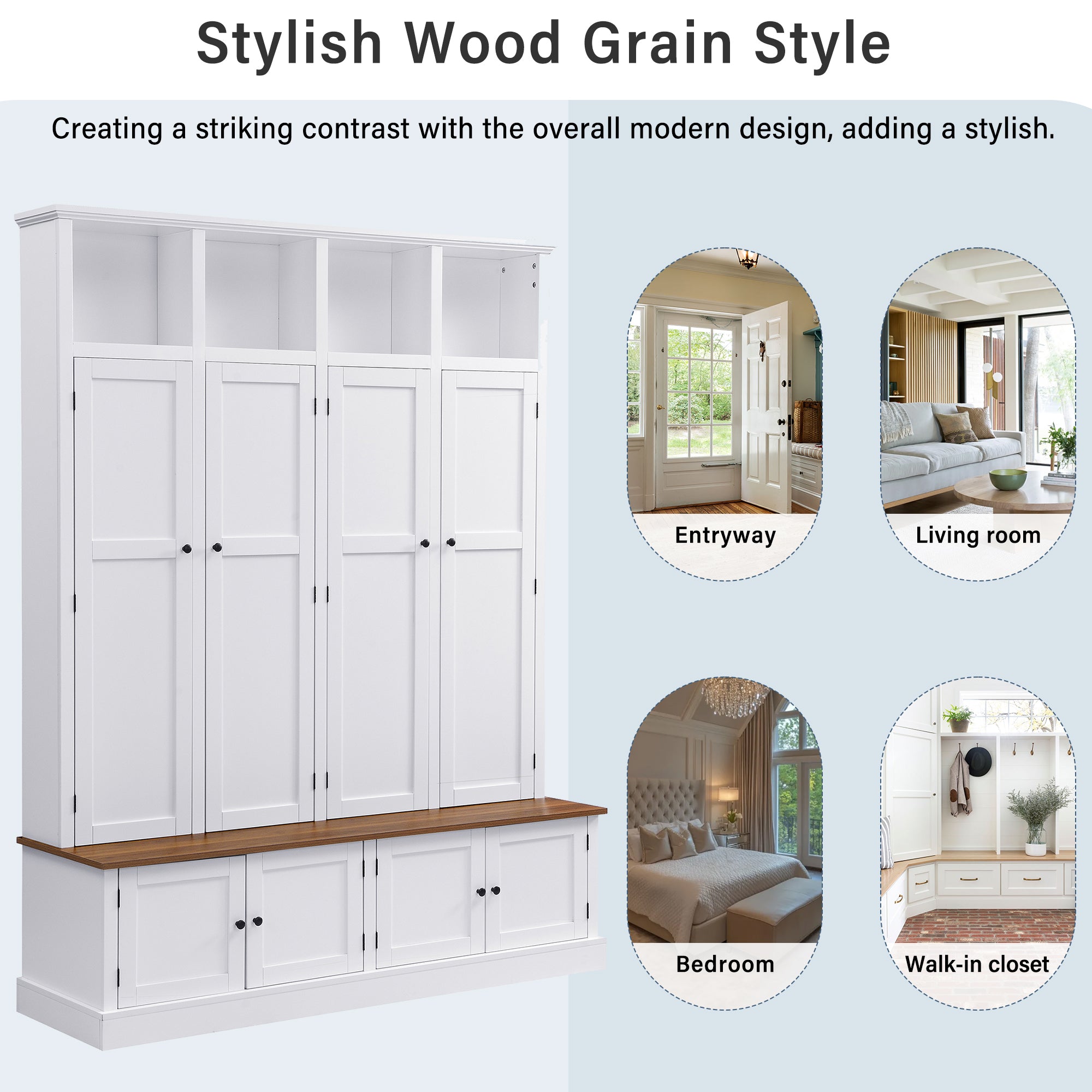 Vibe Haus 76.7''H Farmhouse Hall Tree with Bench and Cabinet