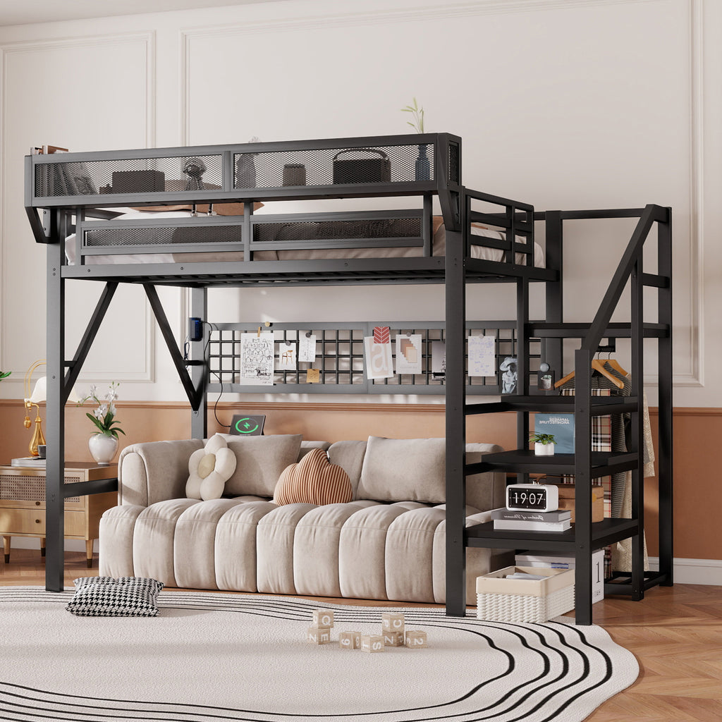 Full Size Loft Bed with Charging Station