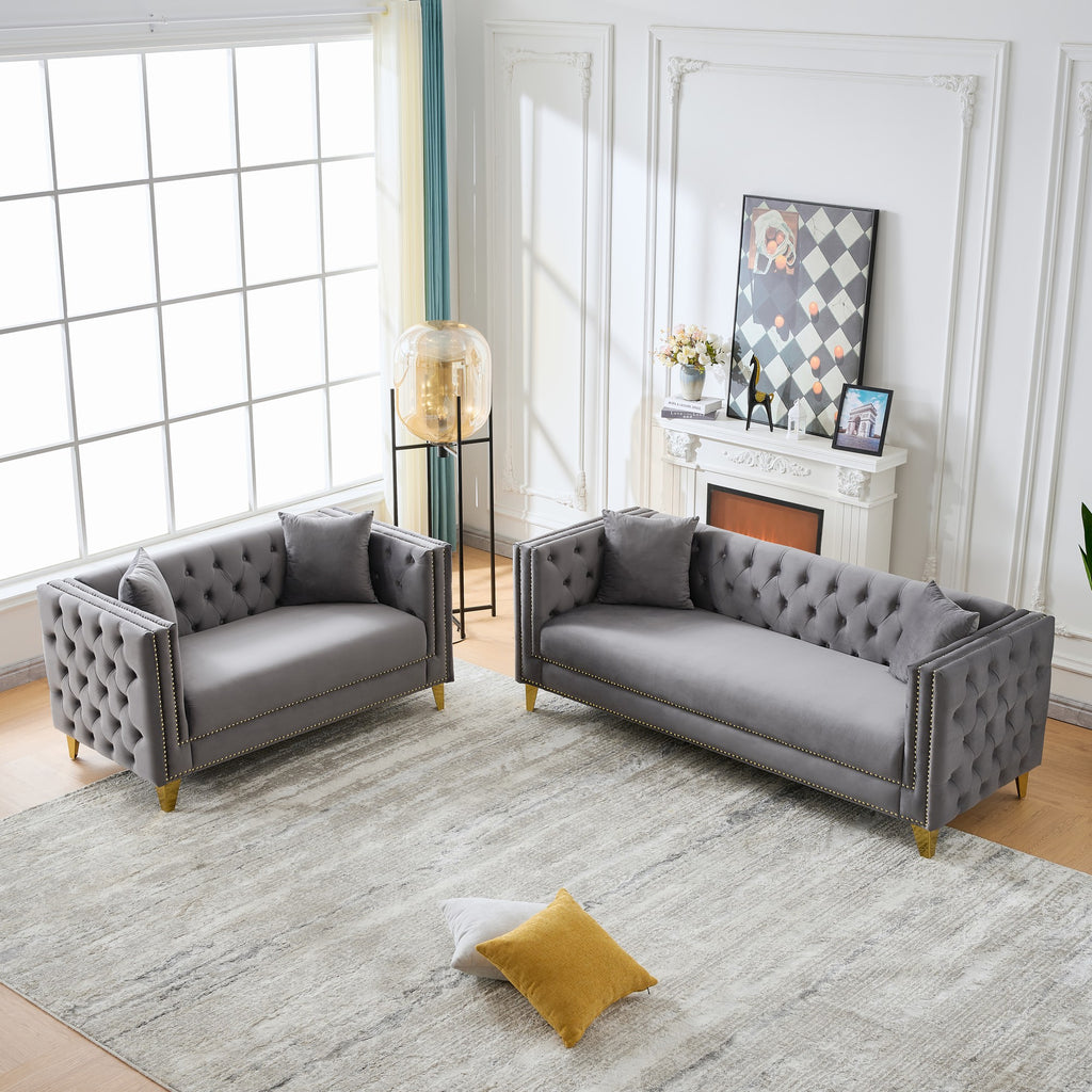 Chesterfield Velvet Sofa - 3+2 Seater Deep Seat Sofa