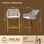 Bar Stools Set of 2, Outdoor Counter Height Bar Chairs