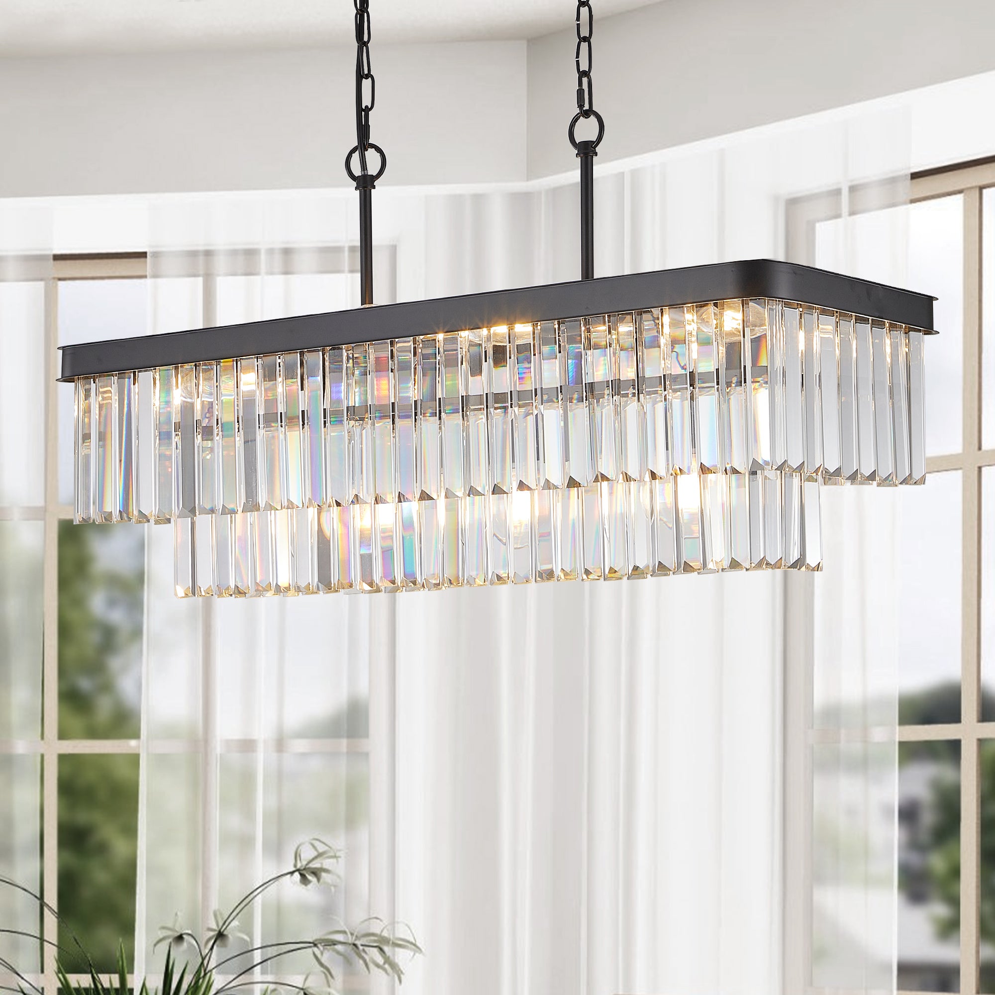 Adjustable Rectangular Crystal Chandelier