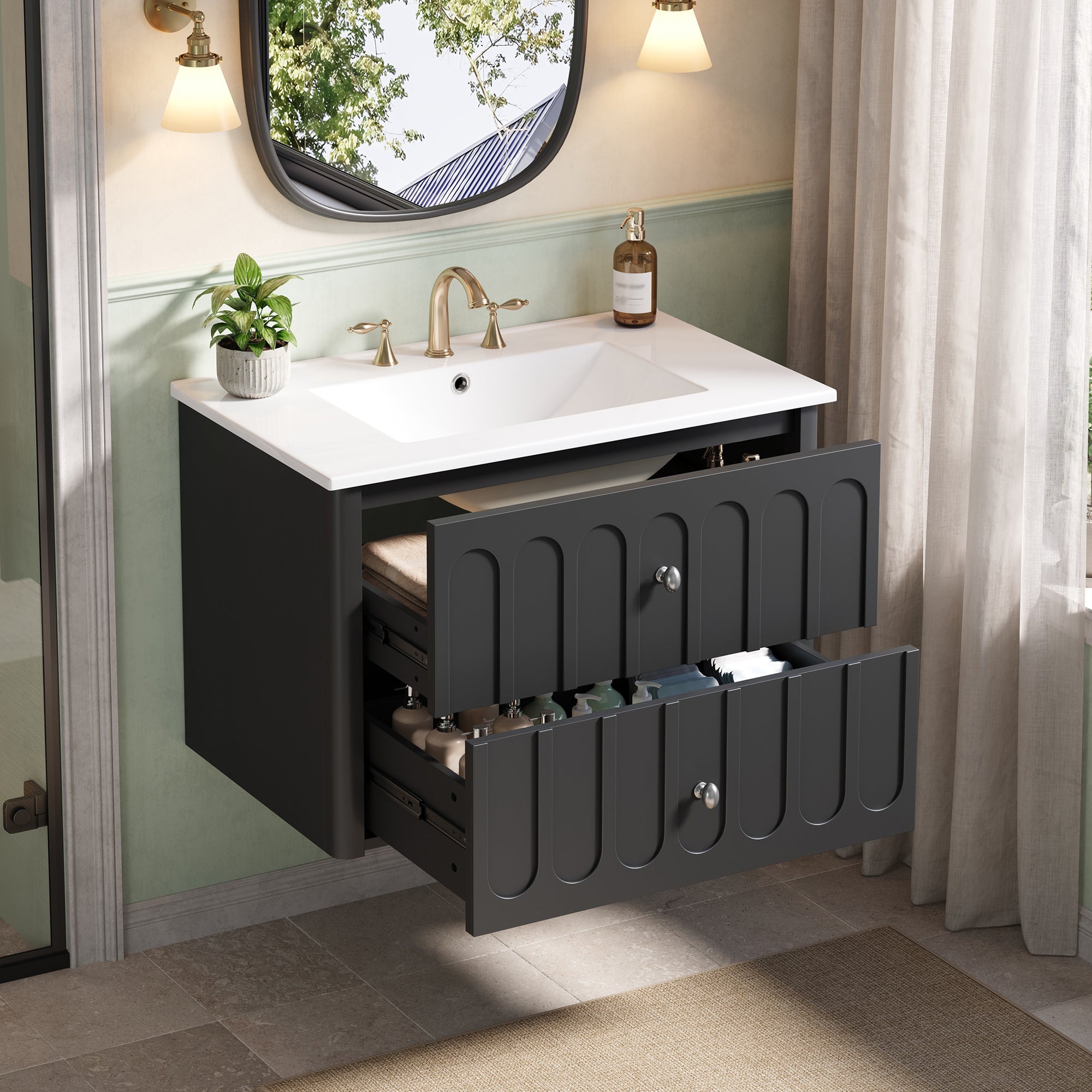 30" Modern Floating Bathroom Vanity with Oval Knobs
