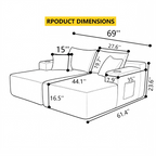 69" Cloud Sectional Couch, L-Shape Chaise with R-Shape Chaise