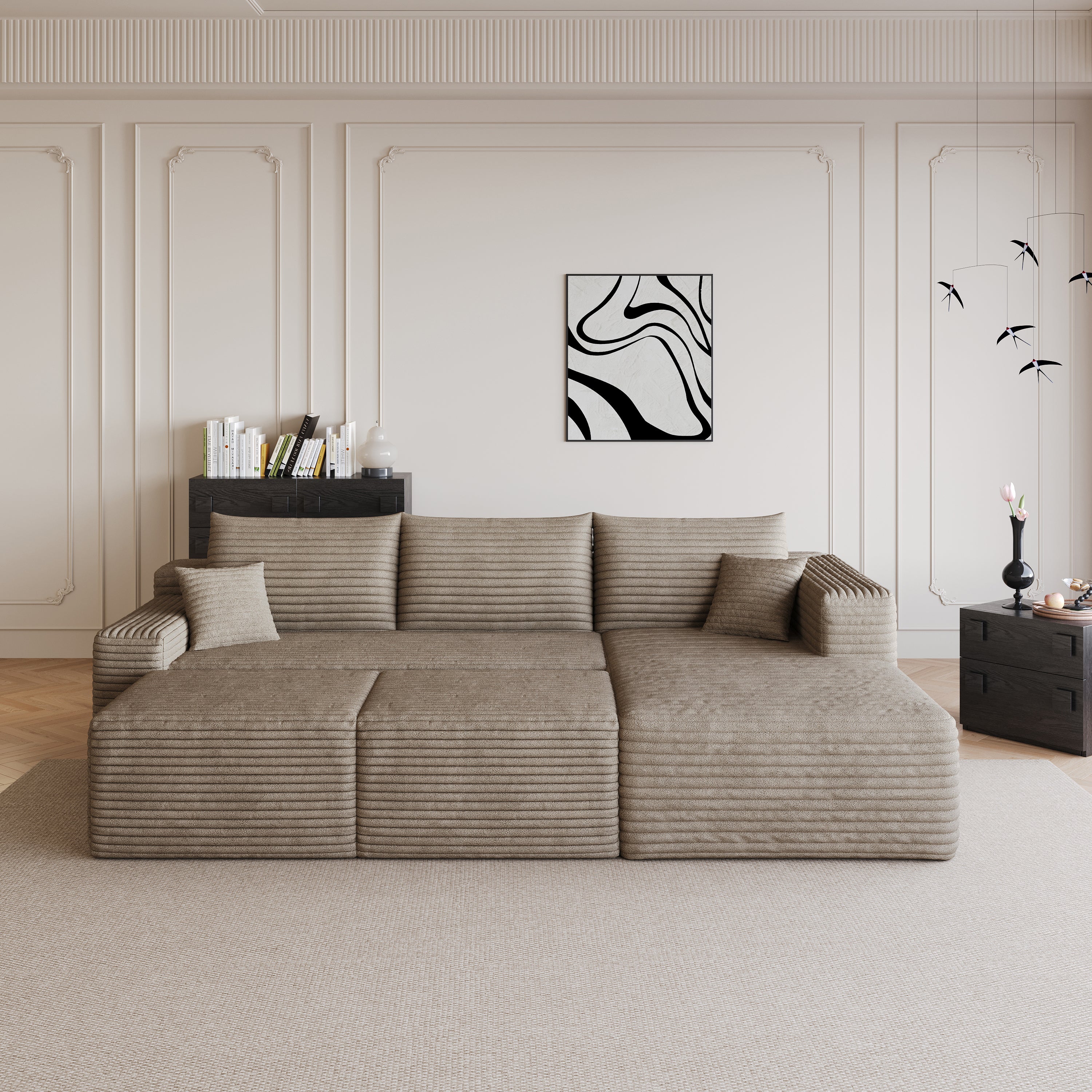 95" Cloud Sectional Sofa with Two Ottomans