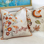 Thanksgiving Embroidered Floral Throw Pillow – Autumn Harvest Accent Cushion Set